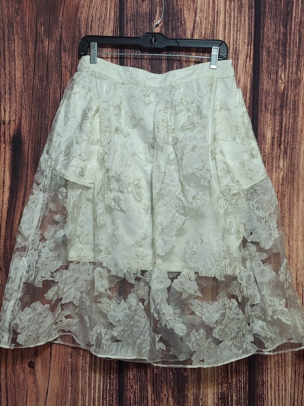 Ivory Floral Lace Midi Skirt - Feminine Layered A-Line Womens Size Large!